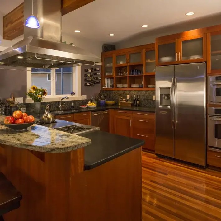 Residential house kitchen with Warm Lighting